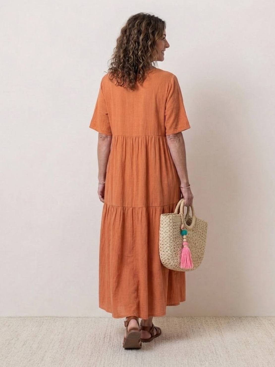 Paula | Women’s Vintage V Neck Tiered Maxi Dress
