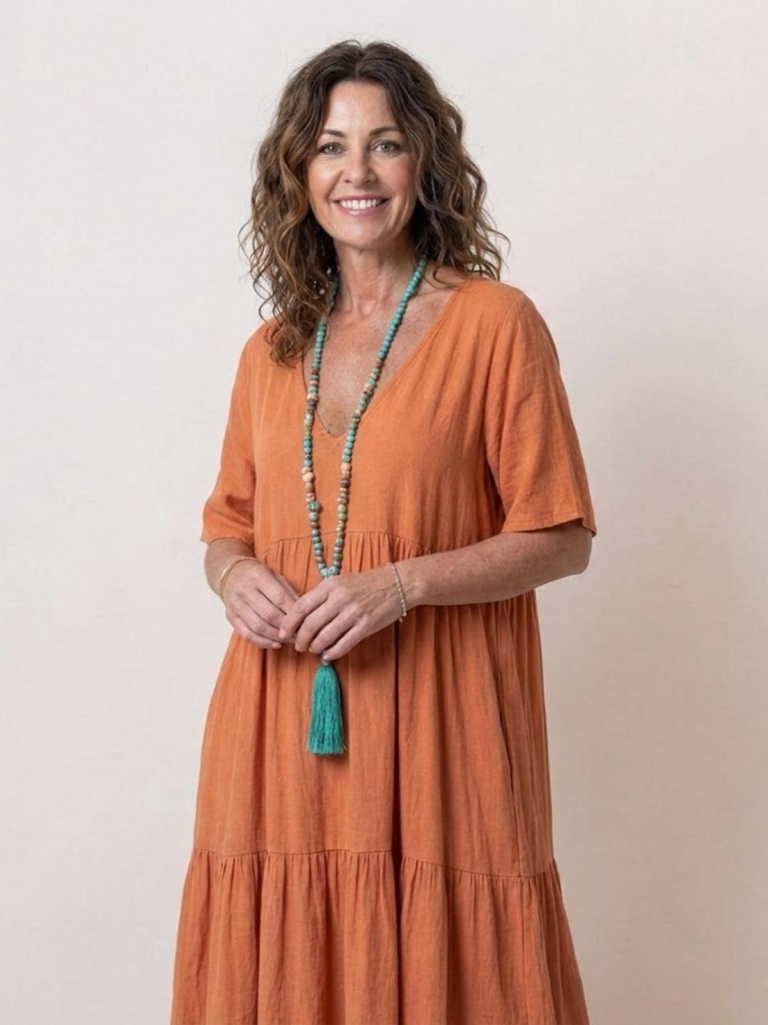 Paula | Women’s Vintage V Neck Tiered Maxi Dress