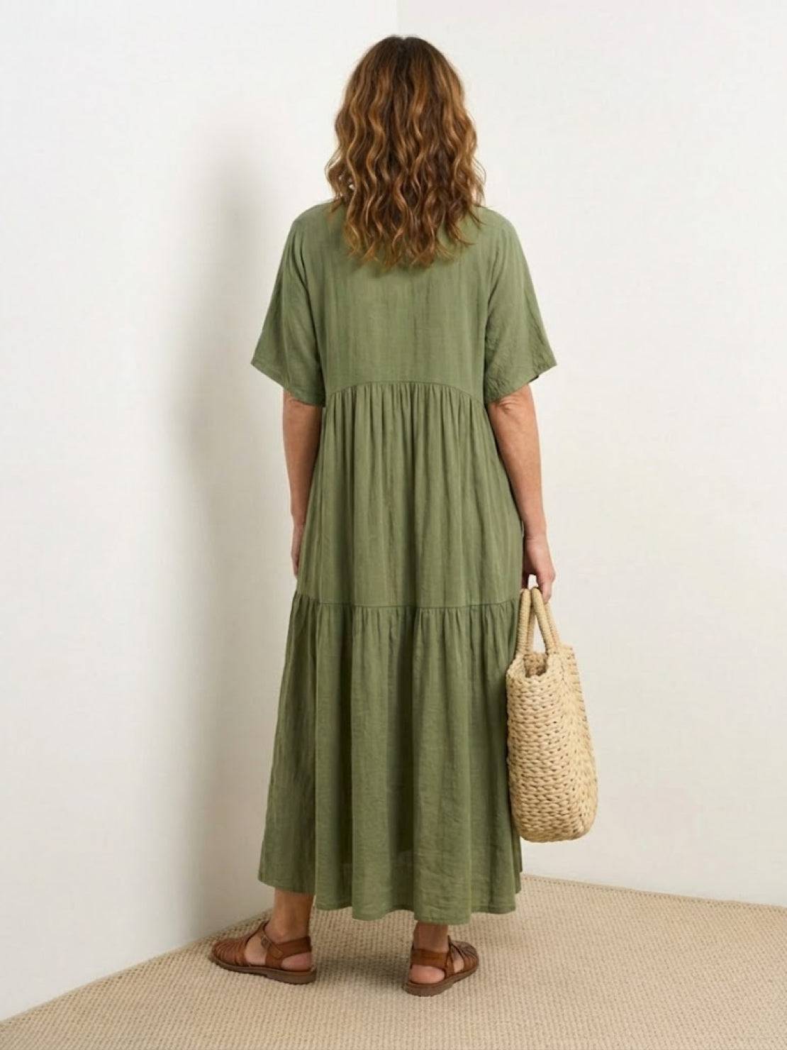 Paula | Women’s Vintage V Neck Tiered Maxi Dress