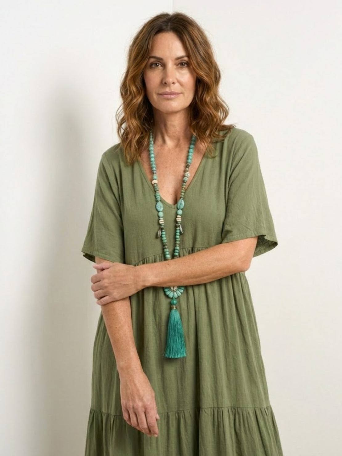 Paula | Women’s Vintage V Neck Tiered Maxi Dress