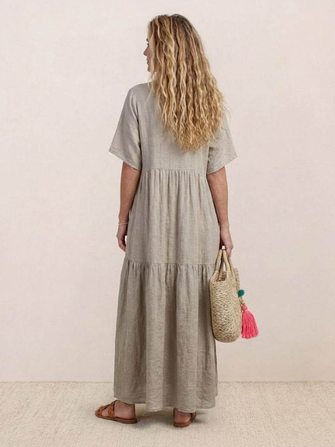 Paula | Women’s Vintage V Neck Tiered Maxi Dress