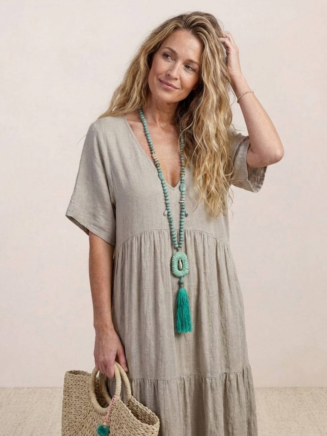 Paula | Women’s Vintage V Neck Tiered Maxi Dress