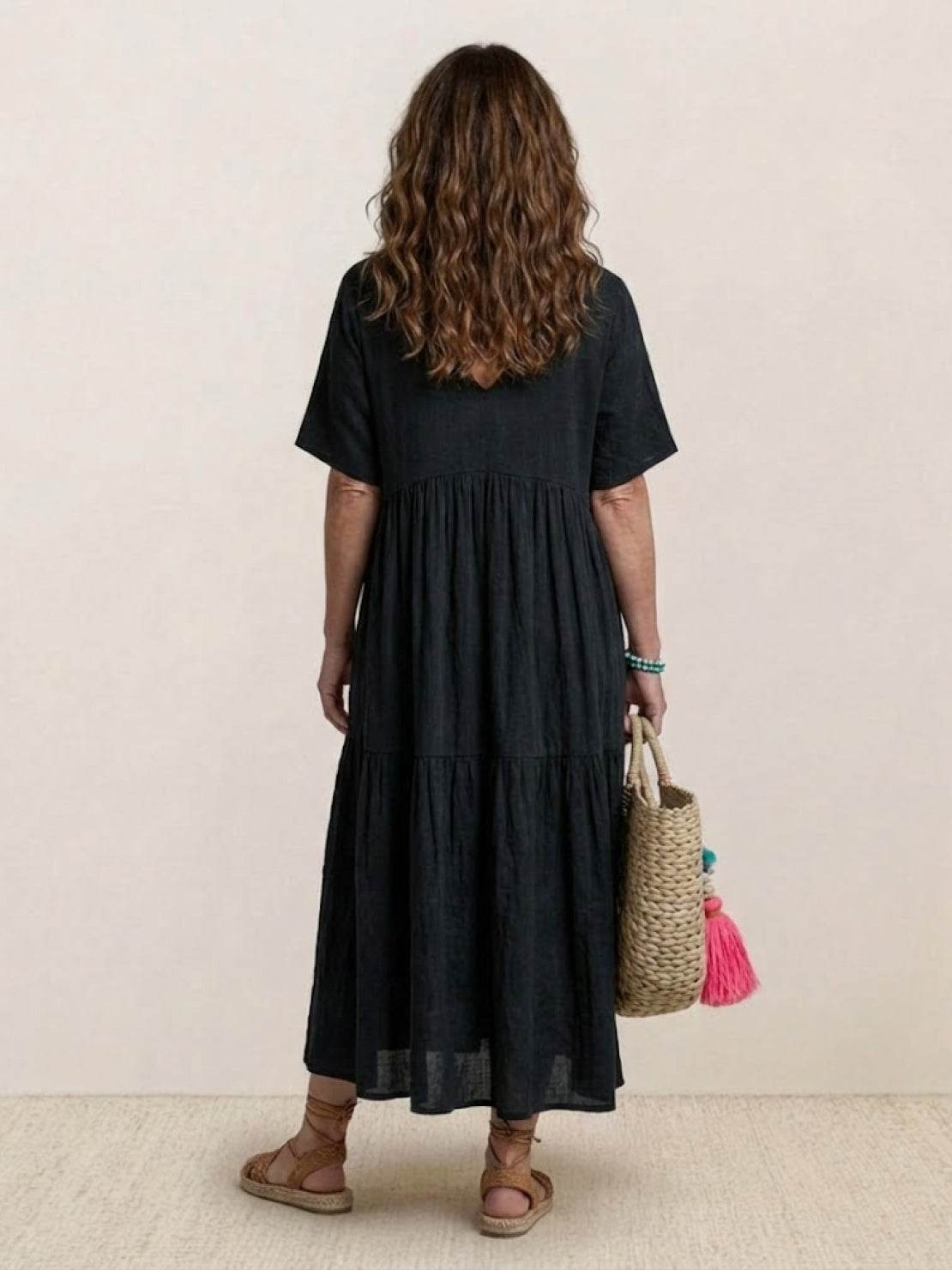 Paula | Women’s Vintage V Neck Tiered Maxi Dress