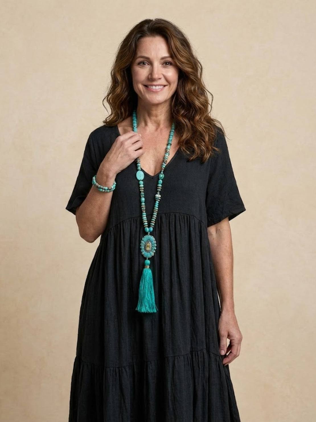 Paula | Women’s Vintage V Neck Tiered Maxi Dress