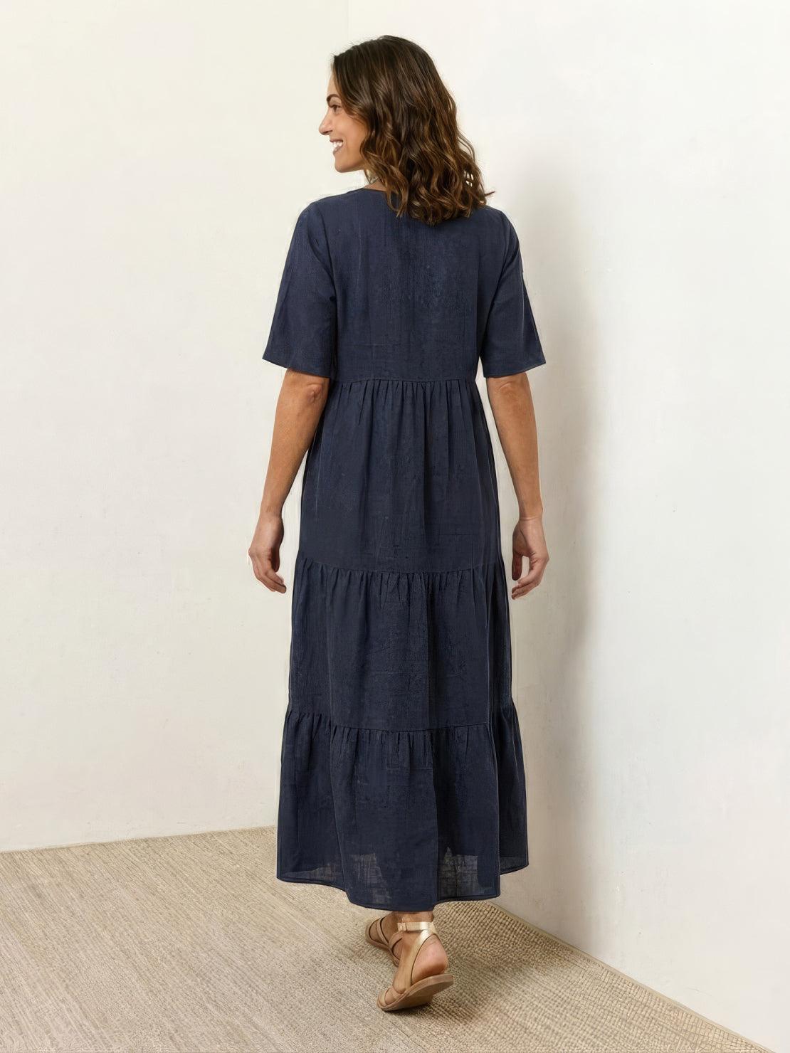 Paula | Women’s Vintage V Neck Tiered Maxi Dress