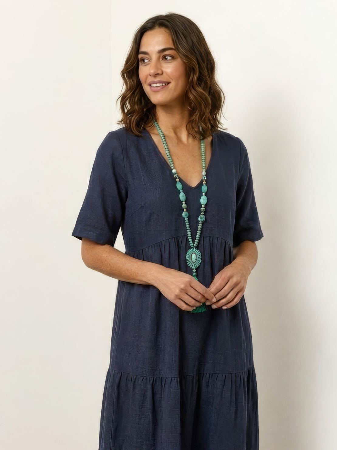 Paula | Women’s Vintage V Neck Tiered Maxi Dress
