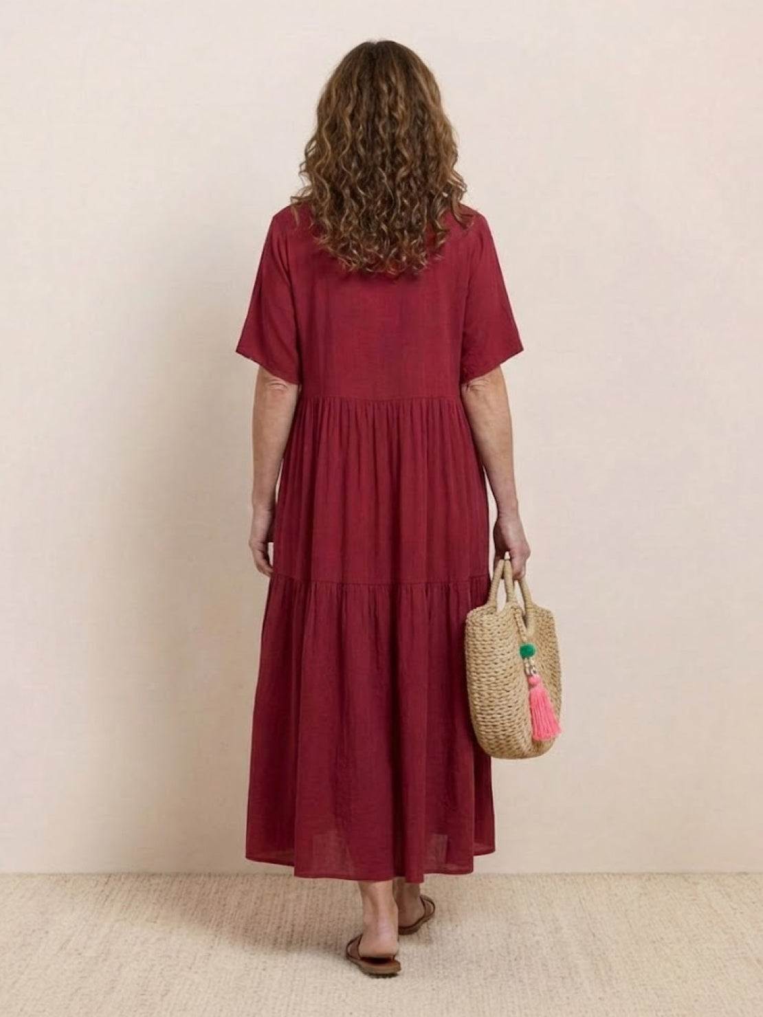 Paula | Women’s Vintage V Neck Tiered Maxi Dress