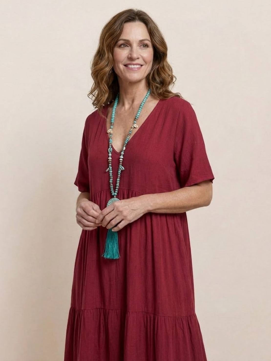 Paula | Women’s Vintage V Neck Tiered Maxi Dress
