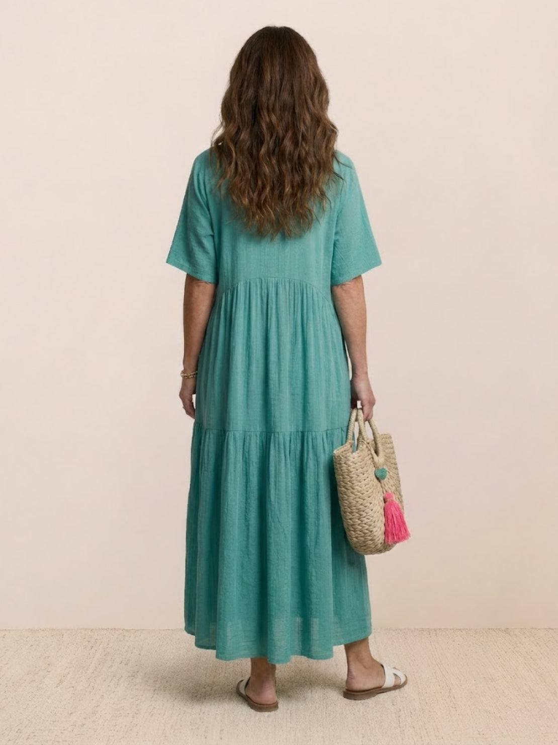 Paula | Women’s Vintage V Neck Tiered Maxi Dress