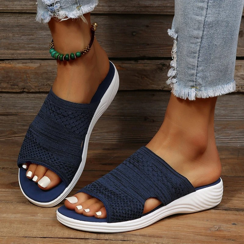 Rowan | Blue Pink Womens Orthopedic Slip On Slide Sandals