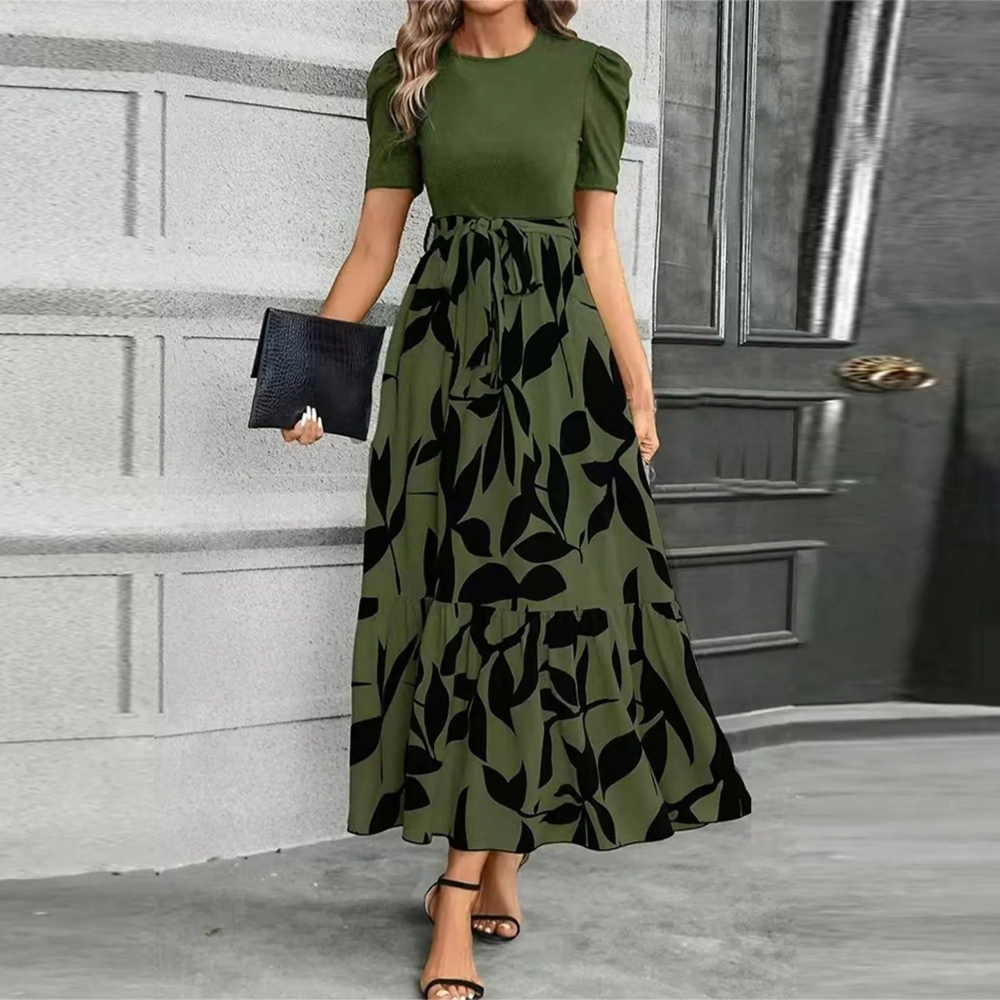 Joy | Women's Puff Sleeve Floral Maxi Dress with Tie Waist