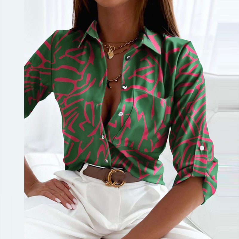Karina | Women's Printed Long Sleeve Button Top