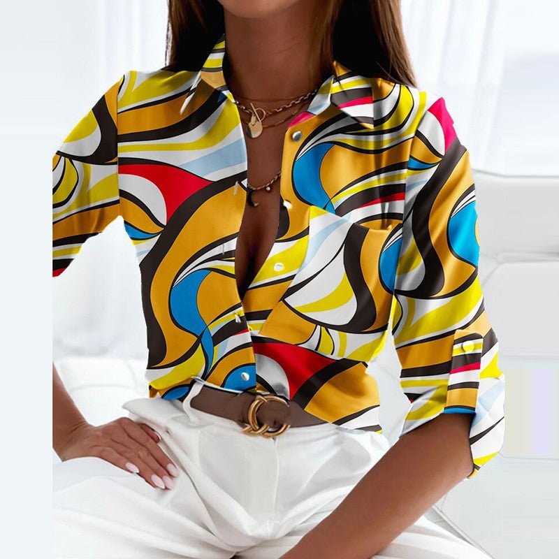 Karina | Women's Printed Long Sleeve Button Top