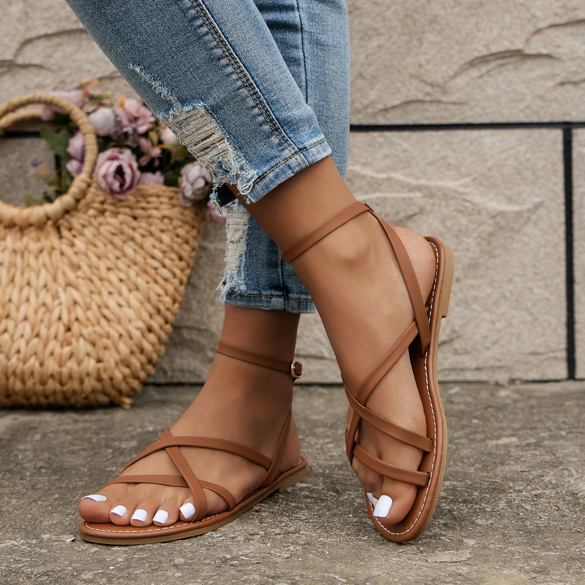 Babette | Brown Black Women's Strappy Flat Orthopedic Casual Sandals