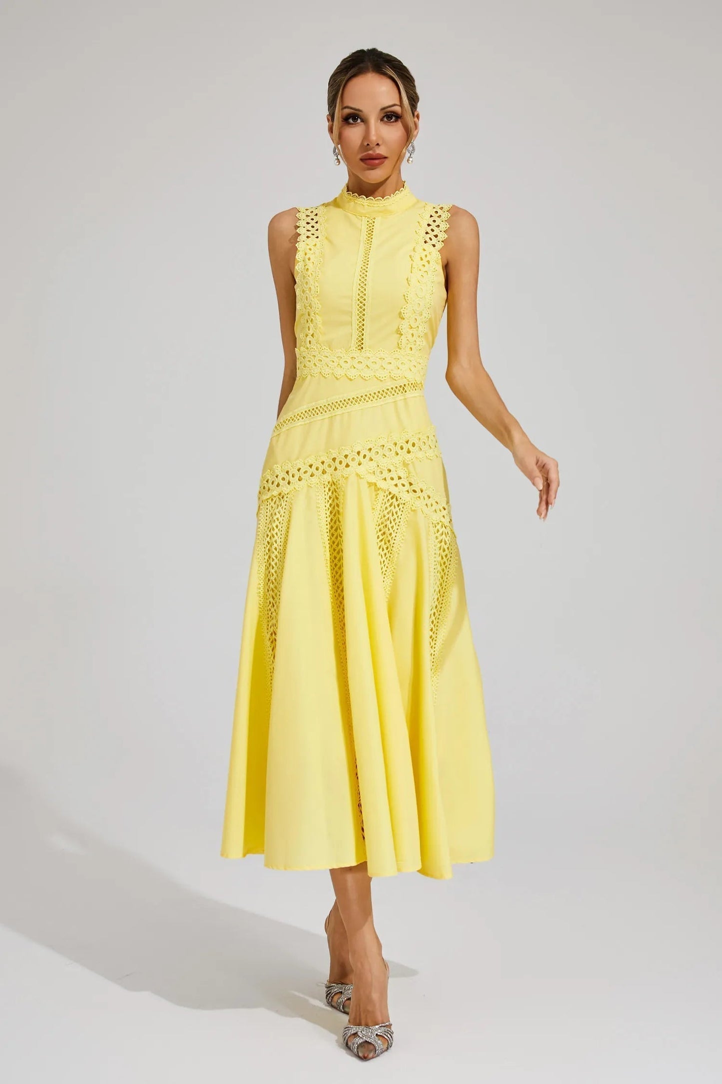 Lyra | Women's Sleeveless Lace Midi Wedding Guest Dress