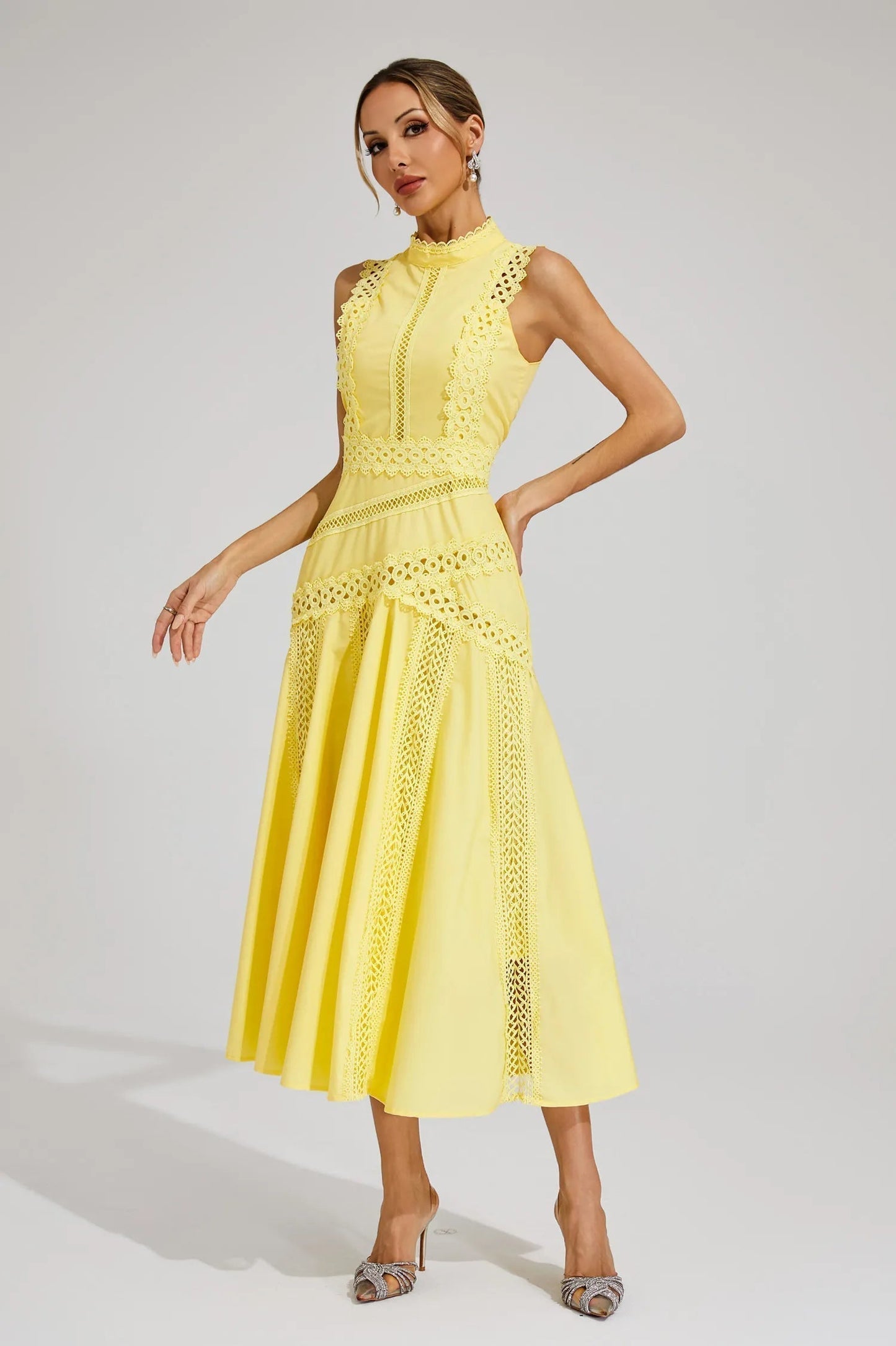 Lyra | Women's Sleeveless Lace Midi Wedding Guest Dress
