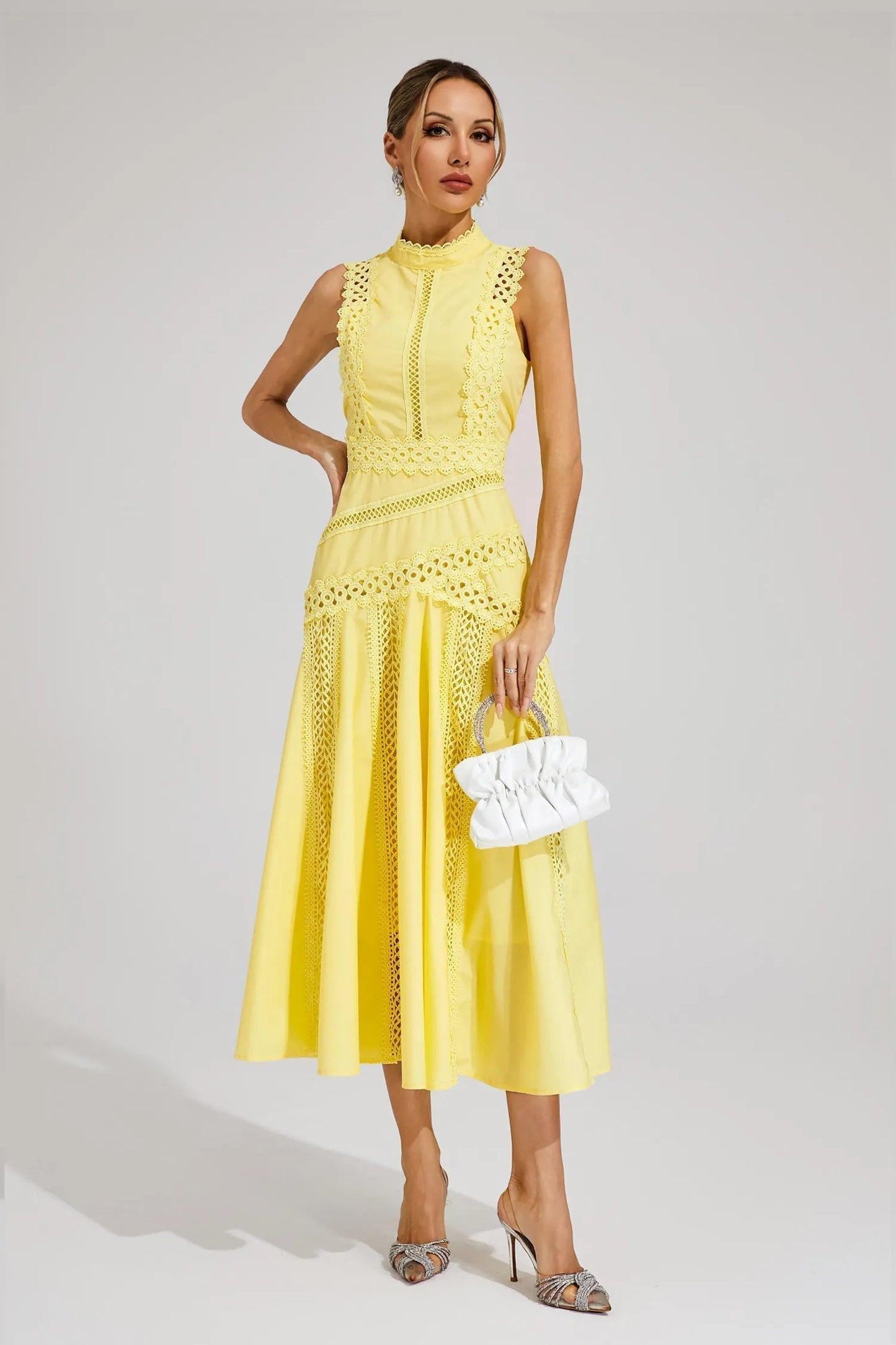 Lyra | Women's Sleeveless Lace Midi Wedding Guest Dress