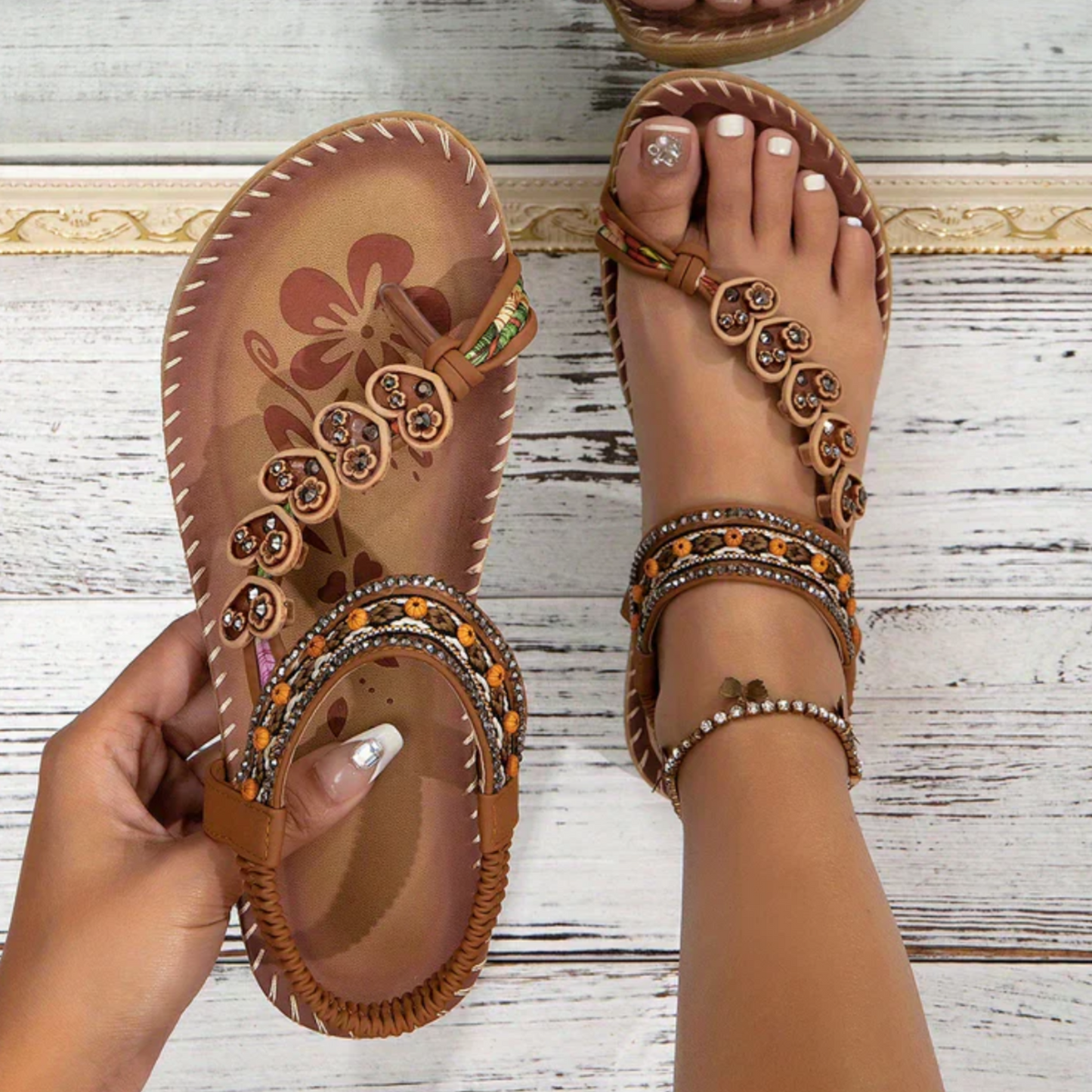 Lydia | Women’s Boho Orthopedic Beaded Ankle Strap Sandals