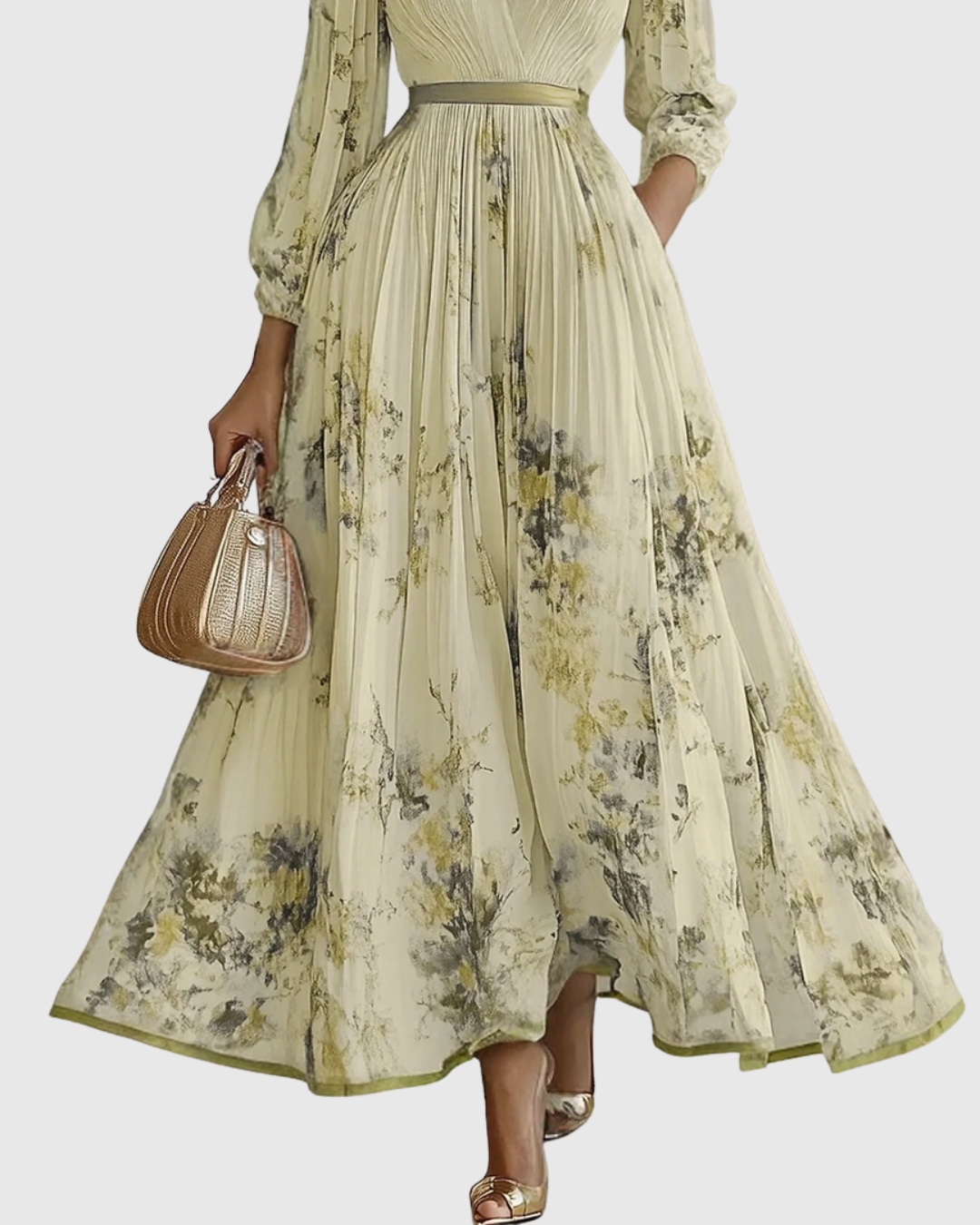 Louisa | V-Neck A-Line Midi Floral Pleated Dress
