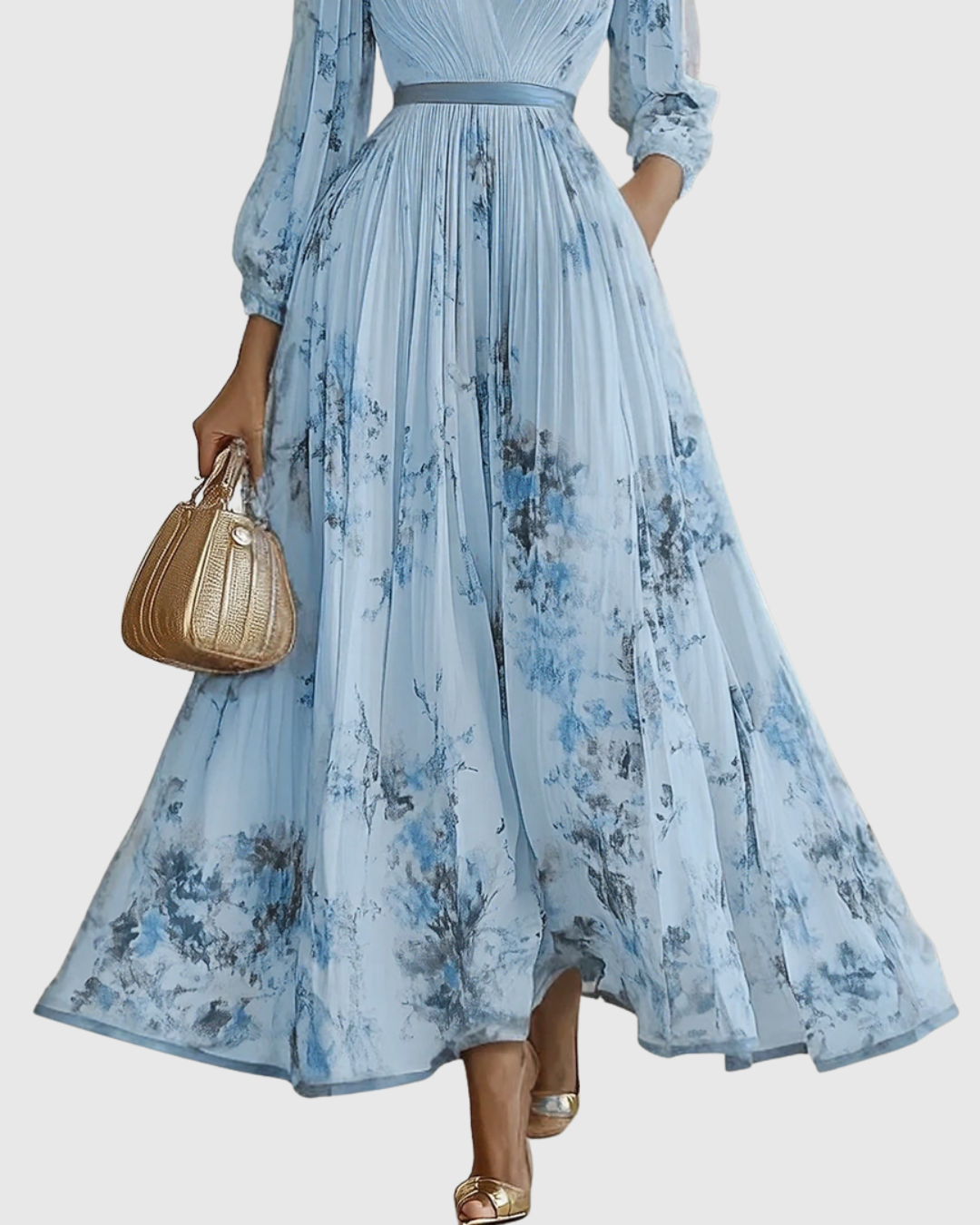 Louisa | V-Neck A-Line Midi Floral Pleated Dress