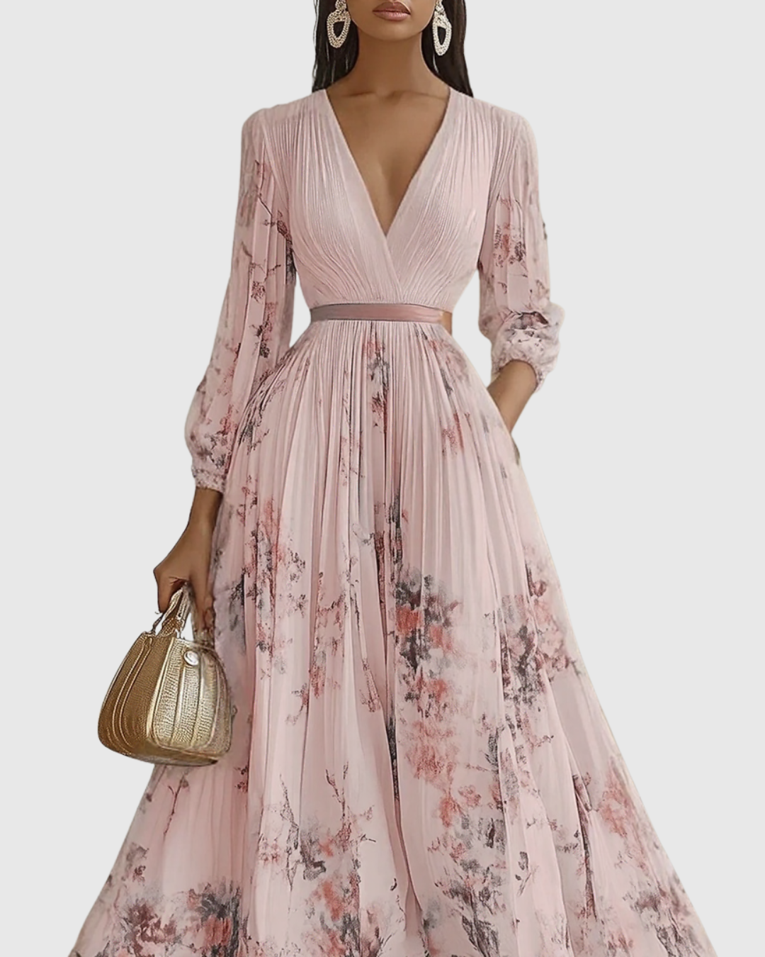 Louisa | V-Neck A-Line Midi Floral Pleated Dress