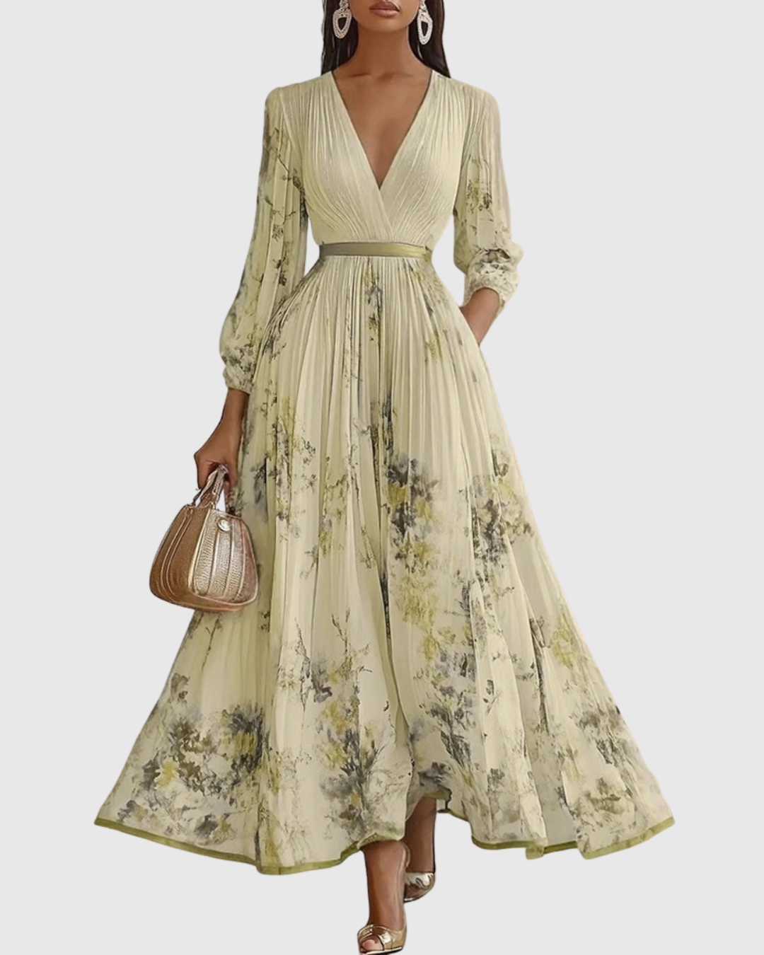 Louisa | V-Neck A-Line Midi Floral Pleated Dress