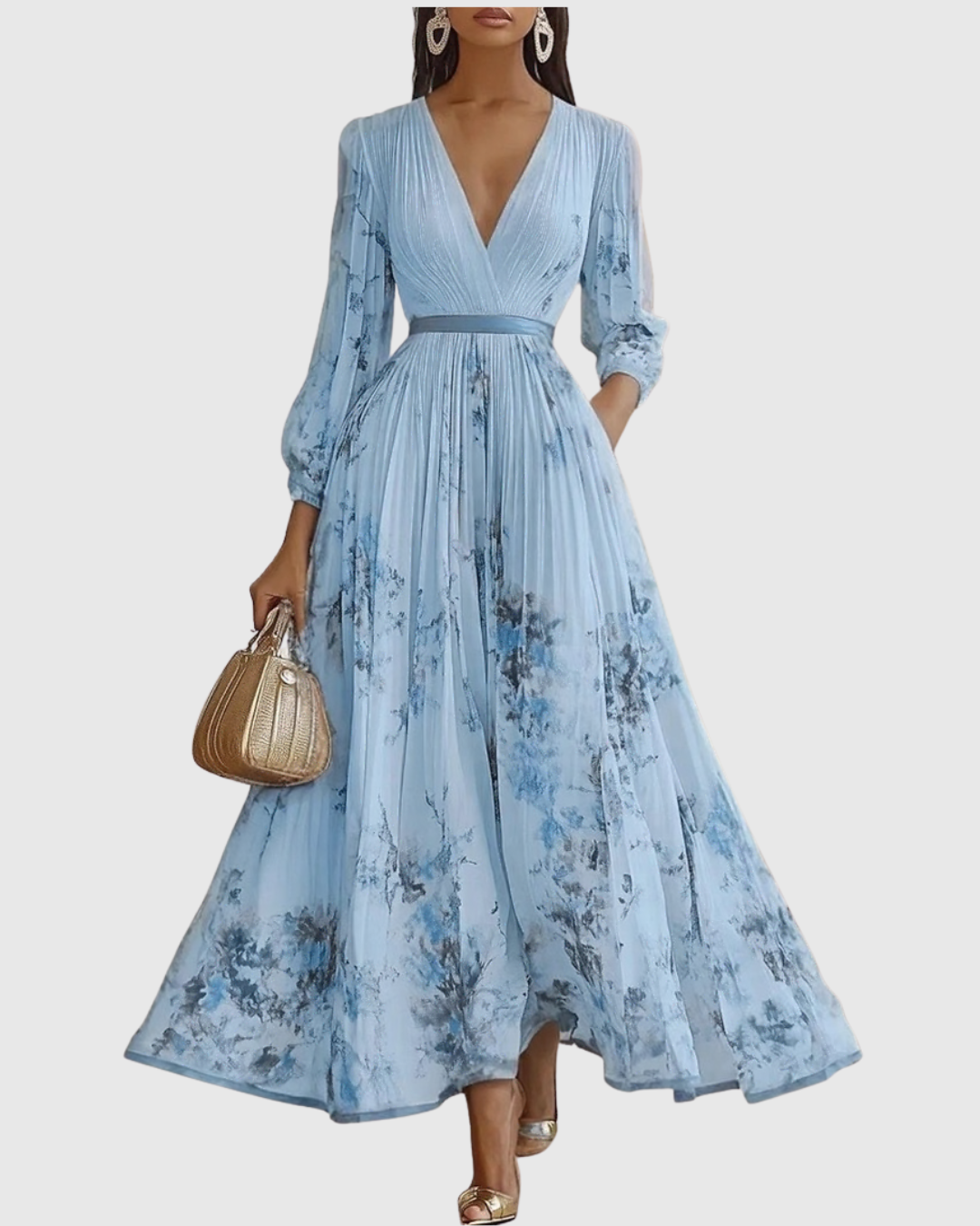 Louisa | V-Neck A-Line Midi Floral Pleated Dress