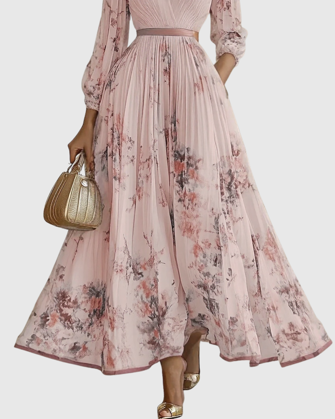 Louisa | V-Neck A-Line Midi Floral Pleated Dress