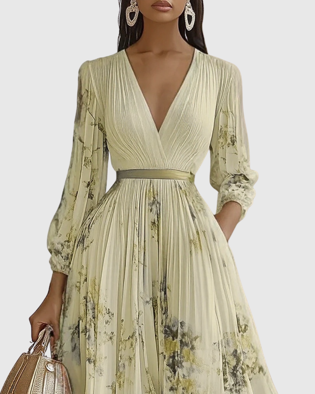 Louisa | V-Neck A-Line Midi Floral Pleated Dress