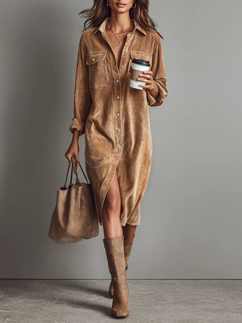Phoebe | Button Front Long Sleeve Midi Dress