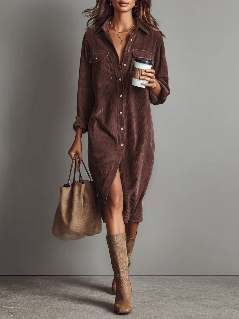 Phoebe | Button Front Long Sleeve Midi Dress