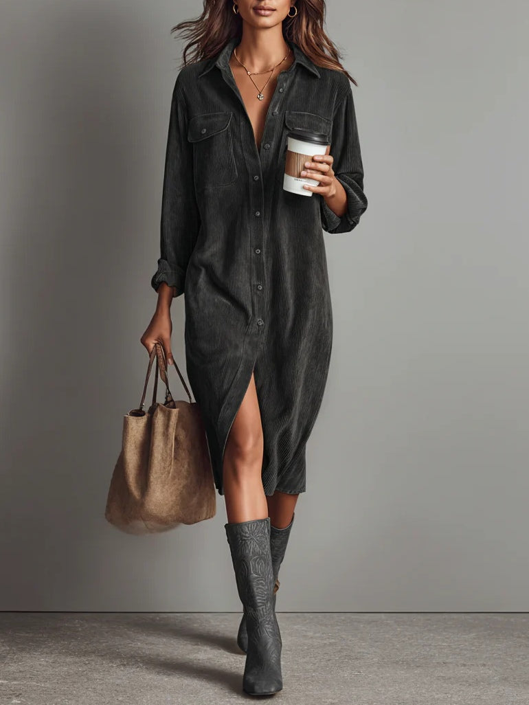 Phoebe | Button Front Long Sleeve Midi Dress