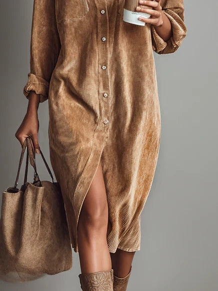 Phoebe | Button Front Long Sleeve Midi Dress