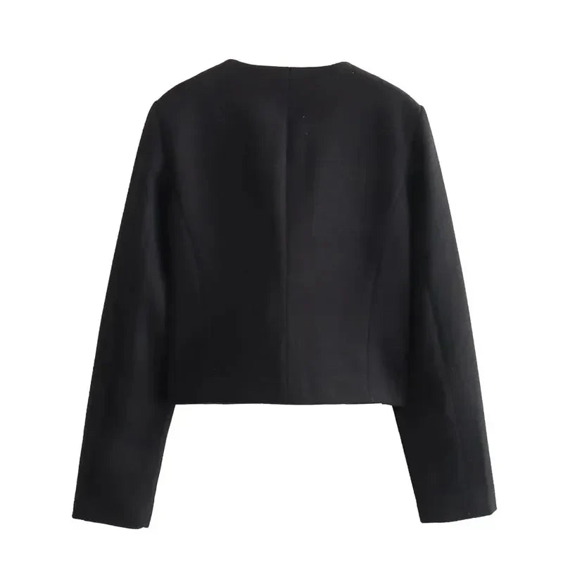 Zoya | Khaki Black Cropped Button Front Bomber Jacket