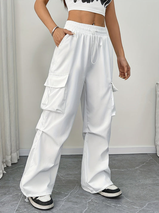 Lucy | Women's Wide Leg Cargo Pocket Drawstring Pants