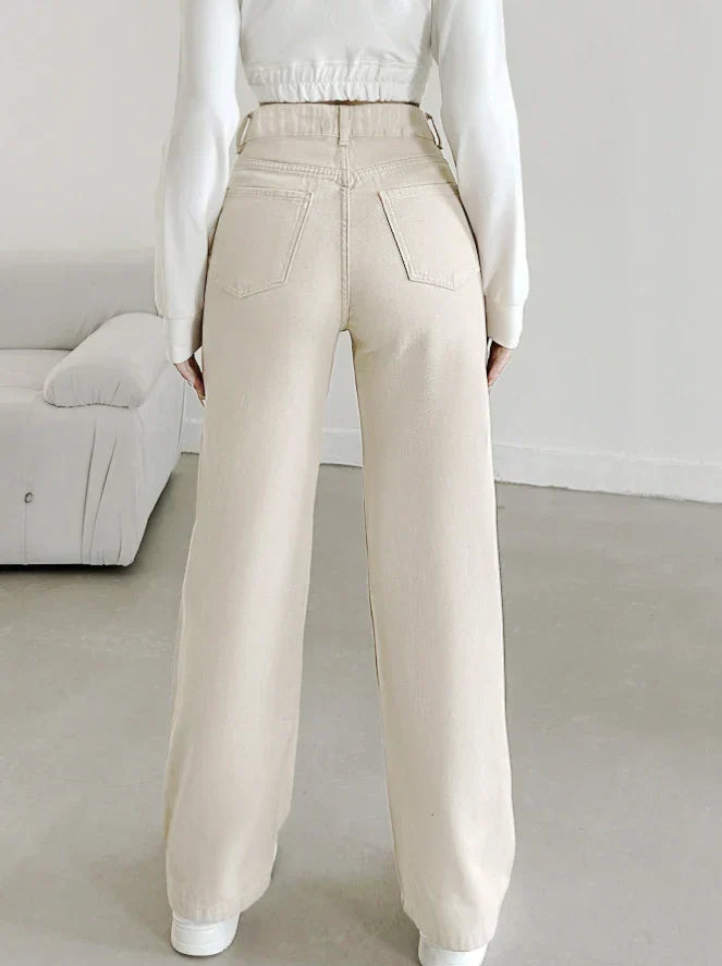 Teresa | Women's Ivory High Waist Straight Leg Pants