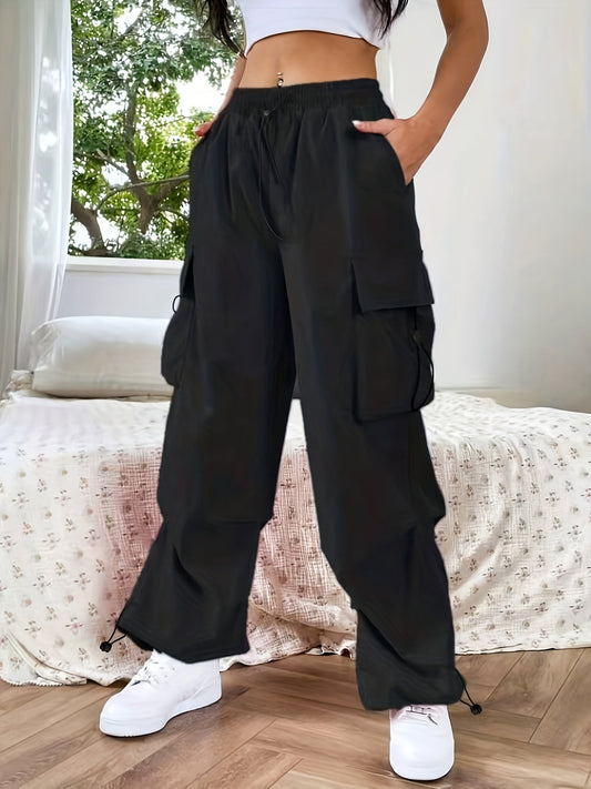 Florence | Women's Wide Leg Black Brown Cargo Pocket Casual Pants