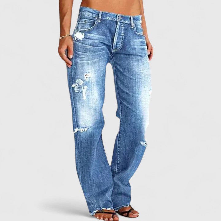 Melanie | Women's Distressed Low Rise Straight Leg Jean