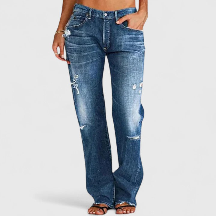 Melanie | Women's Distressed Low Rise Straight Leg Jean