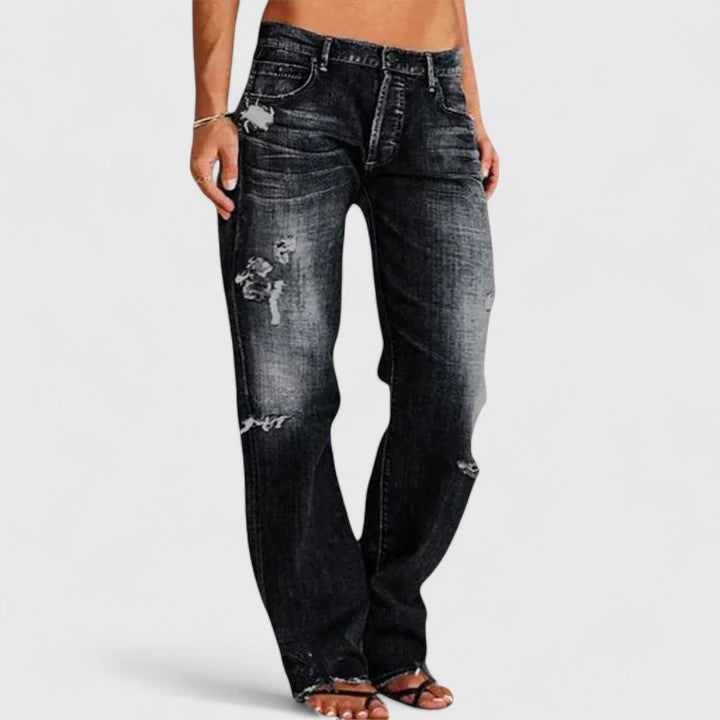 Melanie | Women's Distressed Low Rise Straight Leg Jean