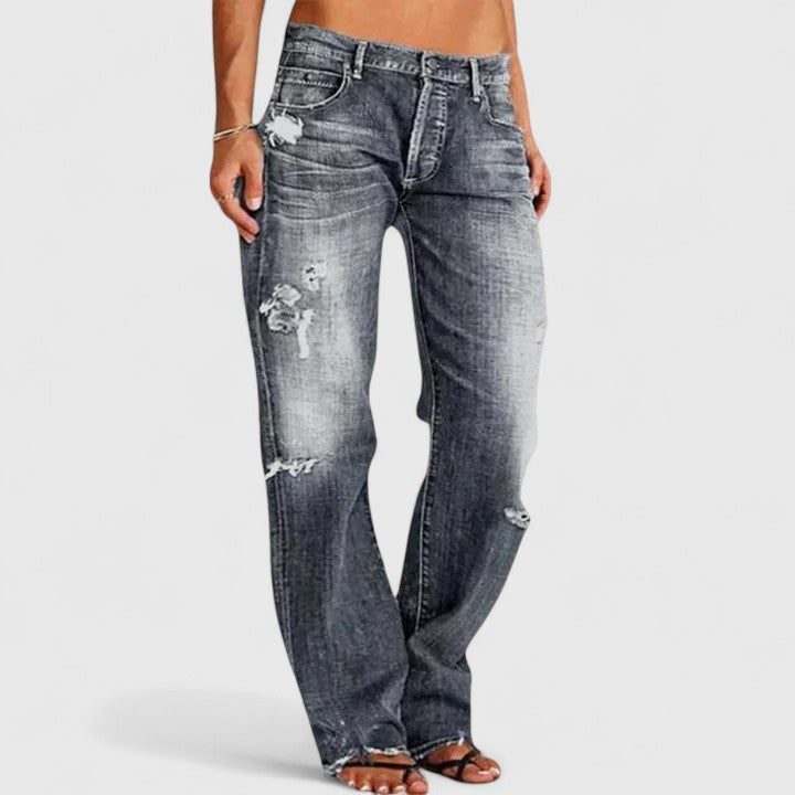 Melanie | Women's Distressed Low Rise Straight Leg Jean