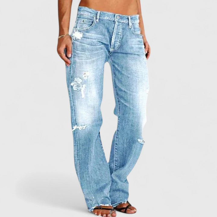 Melanie | Women's Distressed Low Rise Straight Leg Jean