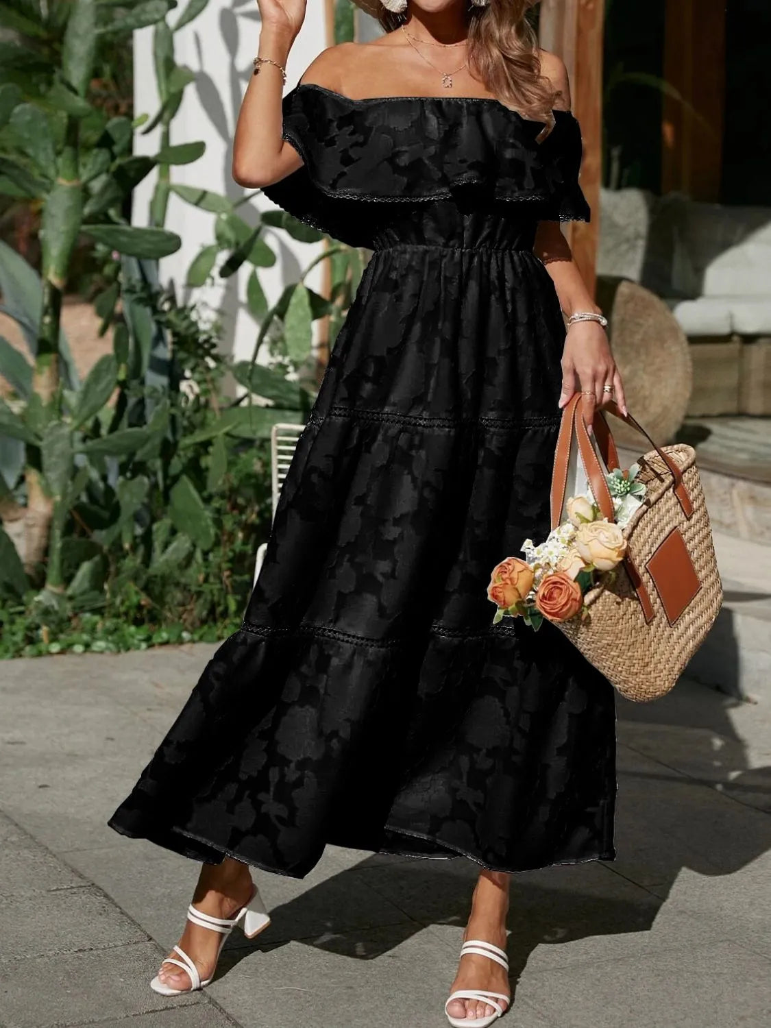 Gloria | Off Shoulder Tiered Maxi Wedding Guest Dress