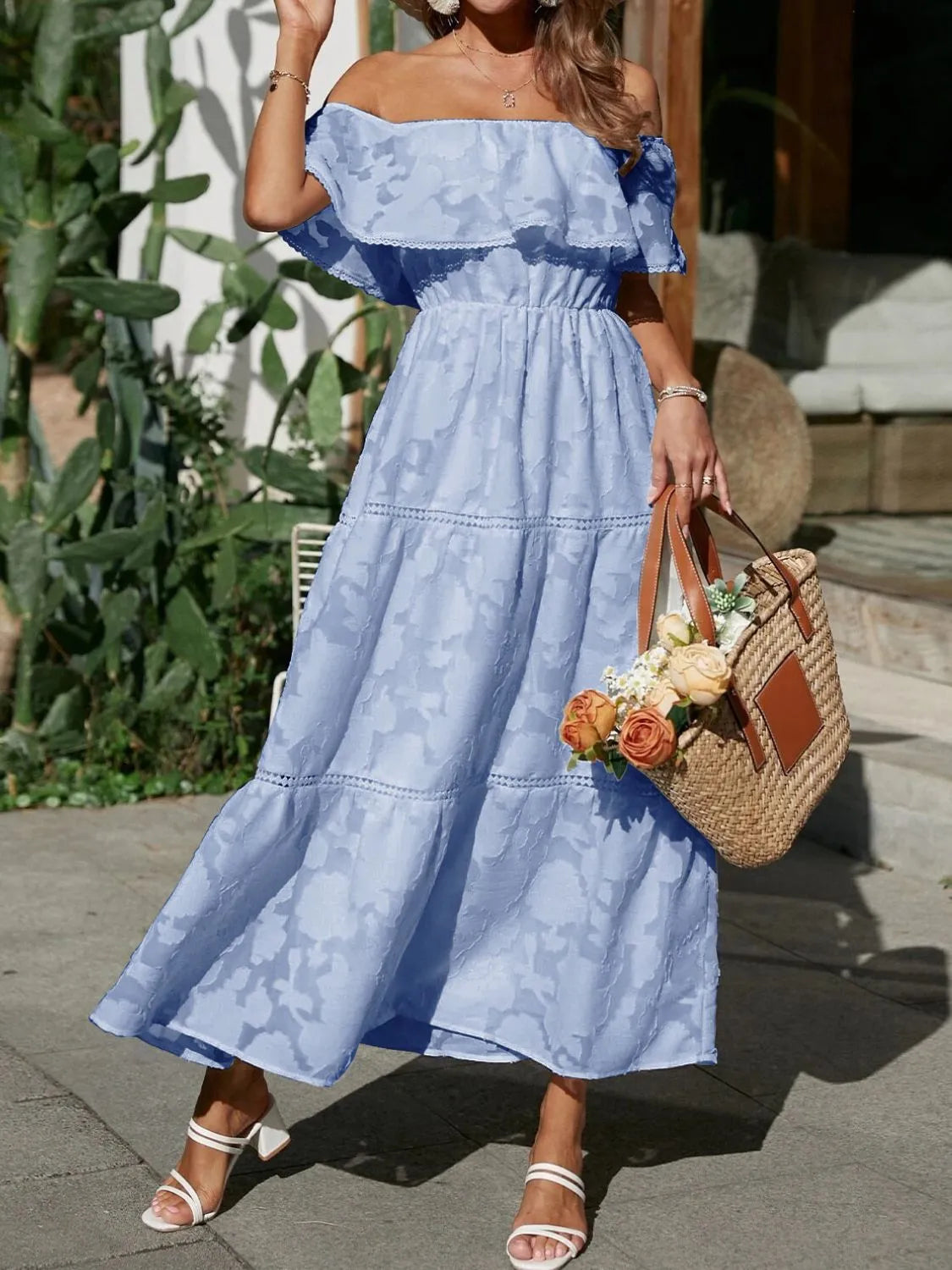Gloria | Off Shoulder Tiered Maxi Wedding Guest Dress