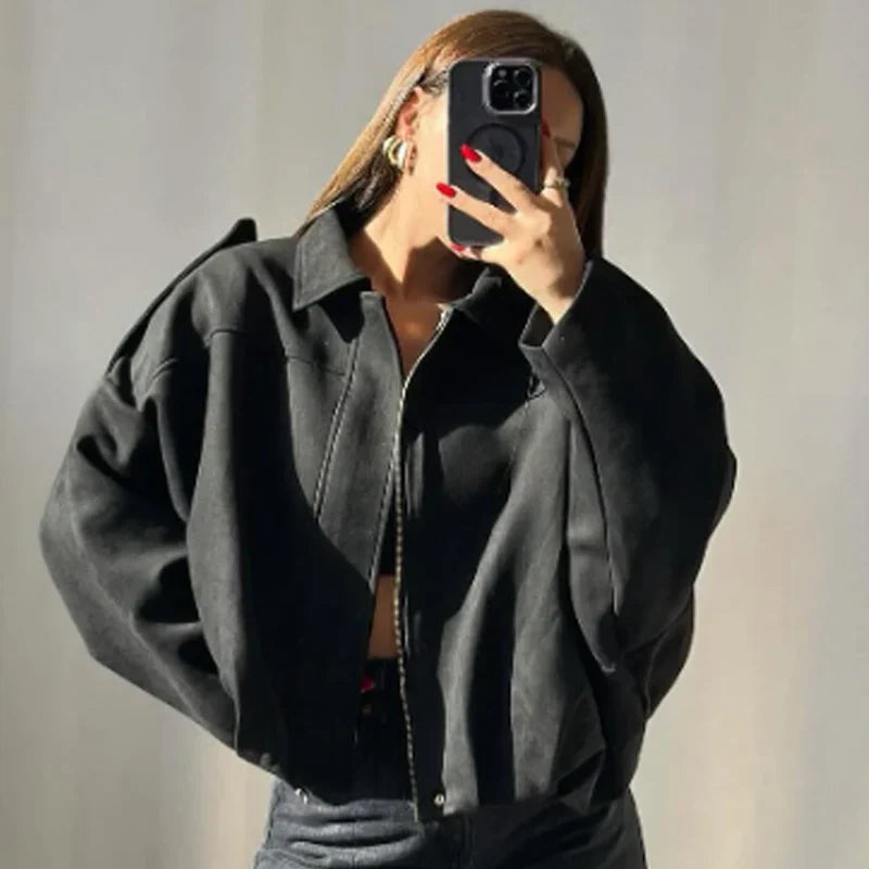 Azra | Women's Cropped Zip Up Bomber Jacket