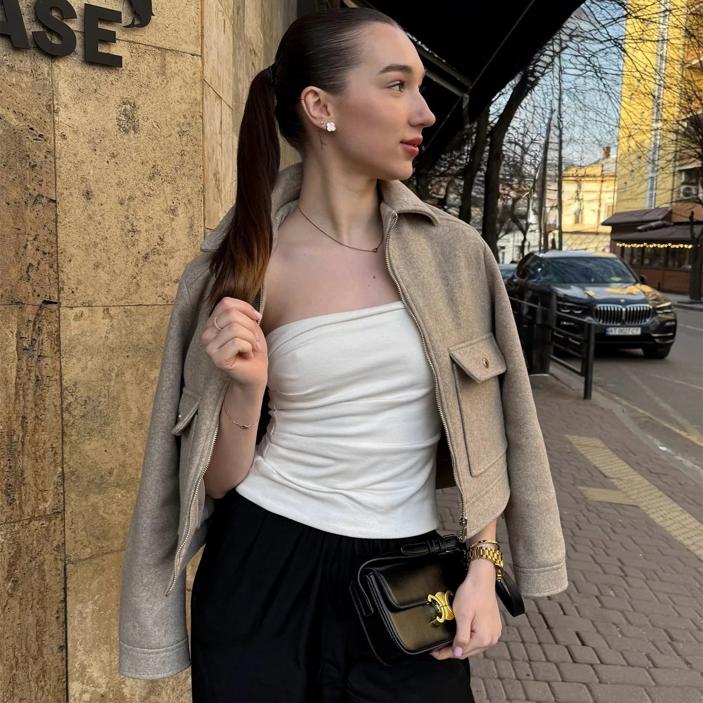 Leonie | Women's Cropped Zip Up Bomber Jacket