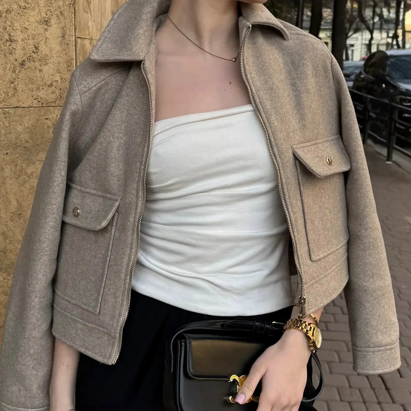Leonie | Women's Cropped Zip Up Bomber Jacket