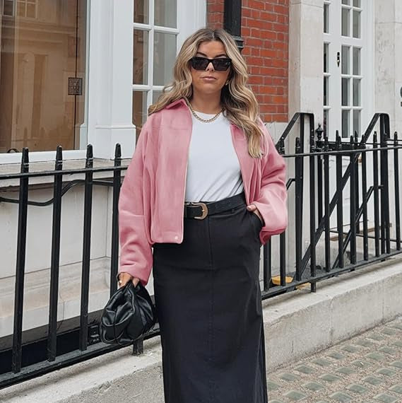 Karina | Women's Oversized Green Pink Cropped Bomber Jacket