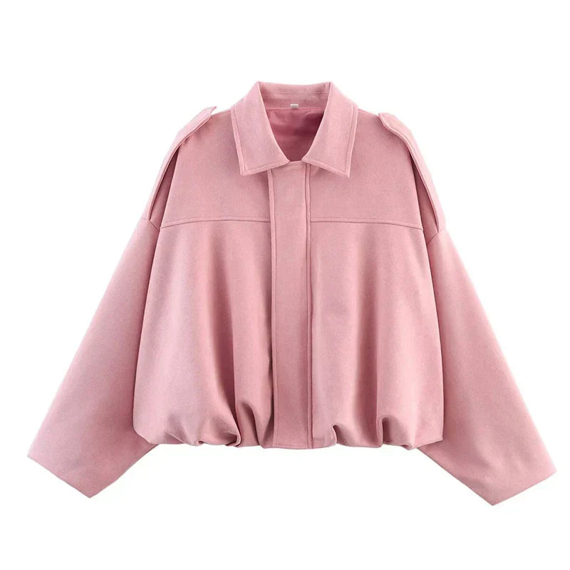 Karina | Women's Oversized Green Pink Cropped Bomber Jacket