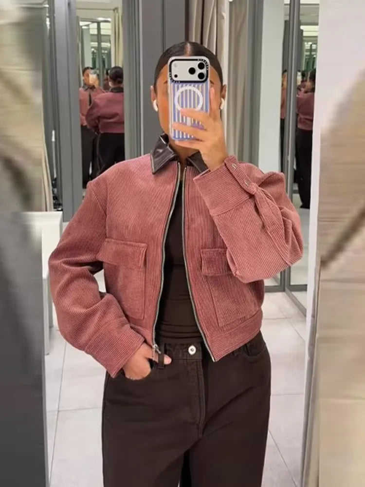 Petra | Pink Cropped Zip Up Bomber Jacket